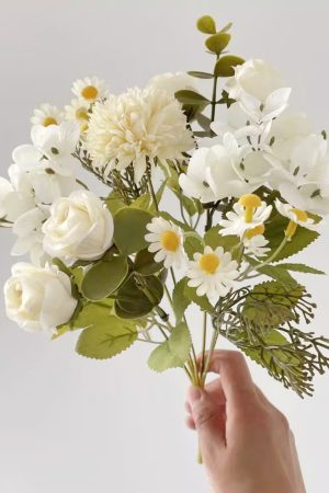 Holygirl-Artificial flowers,Fake Artificial Flowers Bouquet for Decoration, Silk Floral Arrangements Faux Flowers Plant Wedding Bride Bouquets Tables Centerpieces for Rustic Home Decor Indoor Vase Floral Table Decor